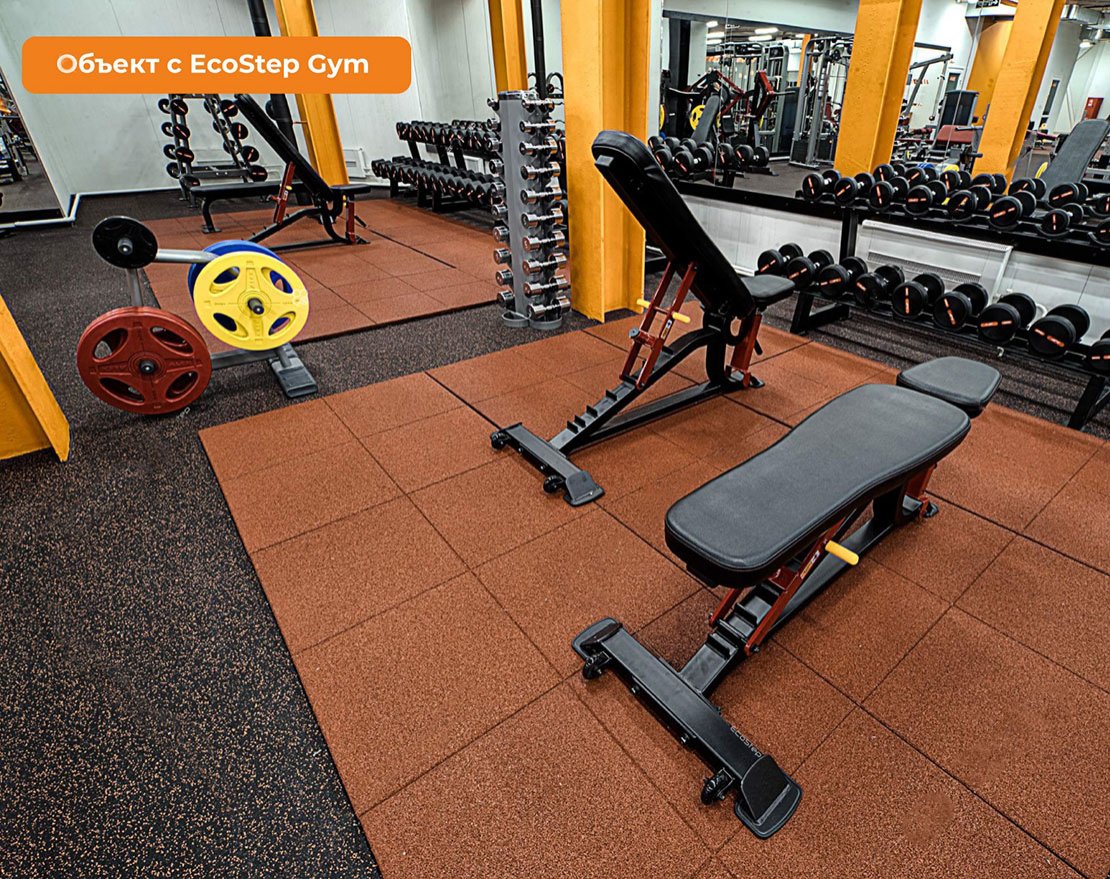 Резиновая плитка EcoStep Gym EPDM/Джим ЭПДМ 500х500 (30-60 мм) с рельефным основанием - вид 4